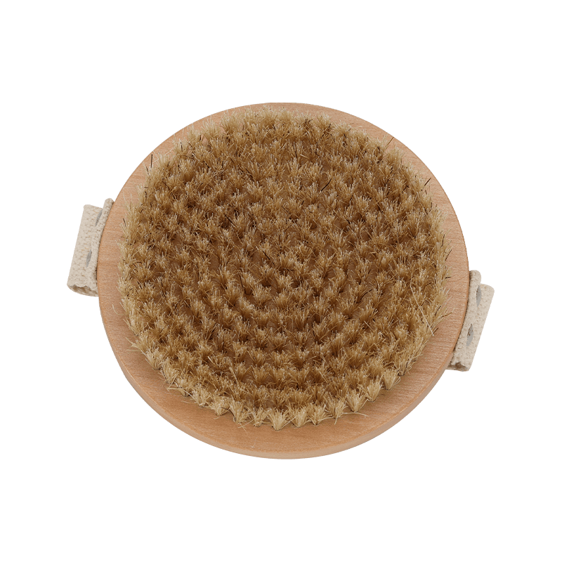 Brosse exfoliante ronde en bois à main pour le corps, usage à sec